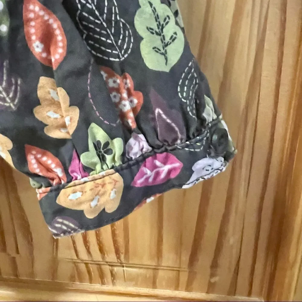 Gymboree dark grey multi colored fall leaf print ruffle front long sleeve top 6